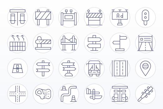 Highway Premium Bundle with 24 High Resolution PIXEL Perfect Thin Line Icons vector