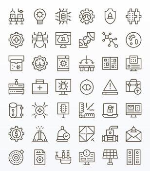 42 Pixel Aligned Icons themed around System in 64x64 Regular Line format vector