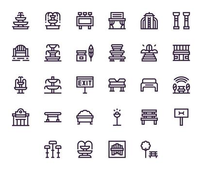 Public Space Icon Repository containing 28 Bold Line High Resolution Pixel Optimized graphics vector