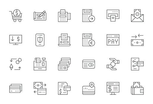 Payment Processing Graphics Pack including 24 Thin Line 256x256 PIXEL Perfect Icons vector