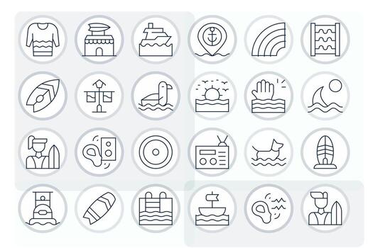 Waves Icon Set with 24 Thin Line 256x256 Pixel Aligned Graphics vector