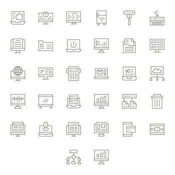 32 Thin Line Grid Fitted Icons crafted for Computer High Resolution applications vector