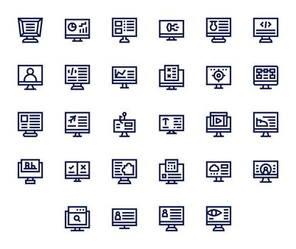 28 negrita línea cuadrícula equipado íconos hecho a mano para computadora pantalla 256x256 aplicaciones vector