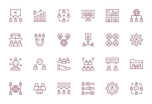 24 Delgado línea íconos para los usuarios en crujiente 64 x 64 cuadrícula equipado resolución vector