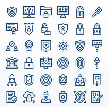 36 Grid Fitted Icons themed around Authentication in 64x64 Bold Line format vector