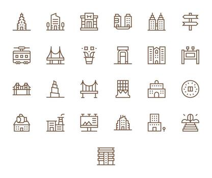 25 64x64 Regular Line Icons optimized for Urban Pixel Aligned display vector