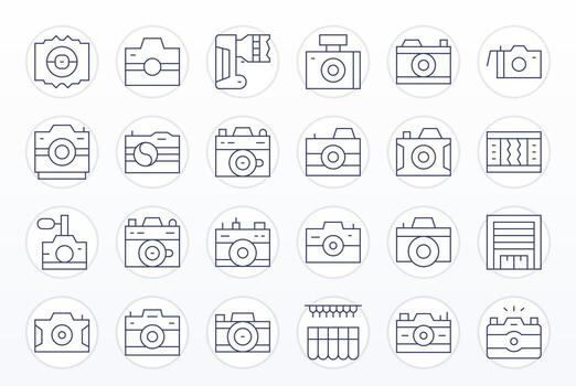 Shutter Premium Bundle with 24 128x128 Grid Fitted Thin Line Icons vector