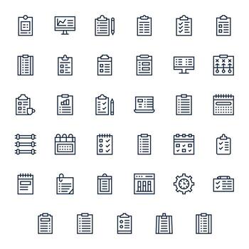 Tasks Icon Repository containing 35 Regular Line High Resolution Detail Enhanced graphics vector