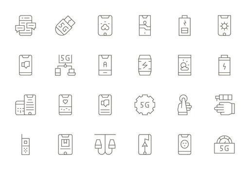 Smartphone Professional Set with 24 Thin Line Pixel Aligned 64x64 Icons vector