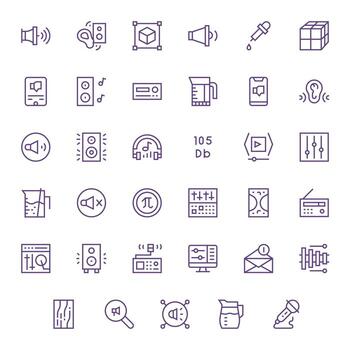 35 Regular Line Icons for Volume in crisp Retina Ready Pixel Optimized resolution vector