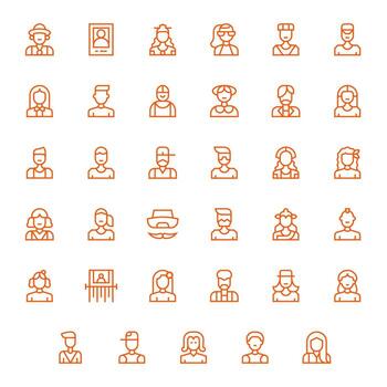 35 Icons for Avatar optimized in Editable High Resolution Regular Line resolution vector
