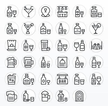 Regular Line Style Pub Icons with 35 High Resolution PIXEL Perfect Designs vector