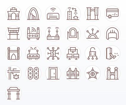 Gateway Icon Set with 25 Regular Line 128x128 Pixel Optimized Graphics vector