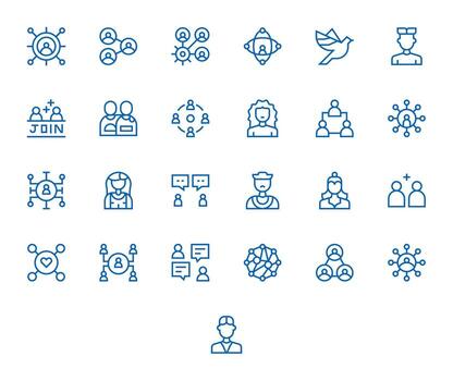 25 256x256 píxel alineado íconos para social red en regular línea tema vector