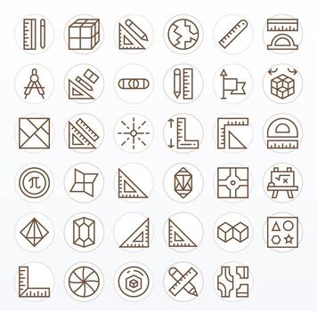 Geometry Icon Library with 35 Regular Line 64x64 Pixel Optimized Designs vector