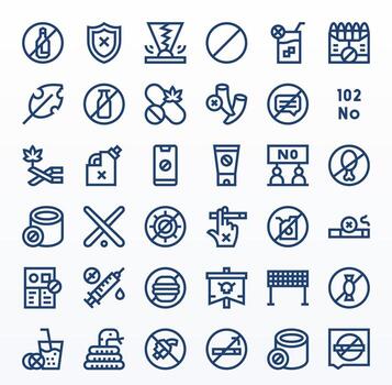 36 High Resolution Bold Line Icons optimized for Prohibition Grid Fitted display vector