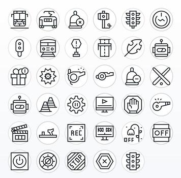 35 Regular Line Icons for Stop in crisp 128x128 Pixel Aligned resolution vector