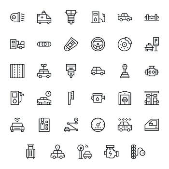 Regular Line Style Car Icons with 35 High Resolution Display Perfect Designs vector