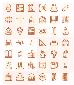 School Scalable Set featuring 42 Detail Enhanced Regular Line High Resolution Icons vector