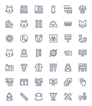 42 Regular Line Icons designed for Graphic Design in 64x64 Grid Fitted format vector