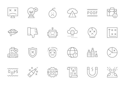24 PIXEL Perfect Thin Line Icons from Failure Collection vector
