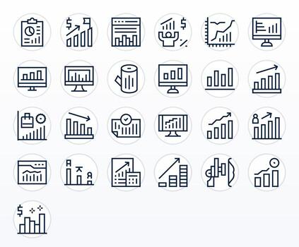 Bar Chart Grid Fitted Set with 25 High Resolution Regular Line Icons vector