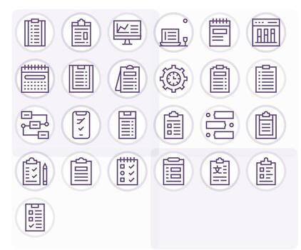 25 Regular Line Grid Fitted Icons for Tasks Graphics vector
