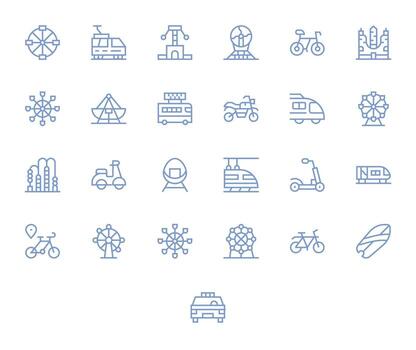 25 Regular Line Grid Fitted Icons tailored for Ride 64x64 interface vector