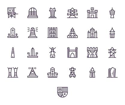 25 regular línea íconos diseñado para torre en alto resolución monitor Perfecto formato vector