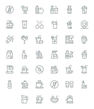 Beverage Visual Pack containing 40 Thin Line Pixel Optimized Icons vector