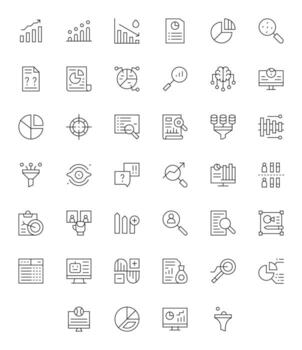 datos análisis último paquete con 40 128x128 Delgado línea píxel optimizado íconos vector