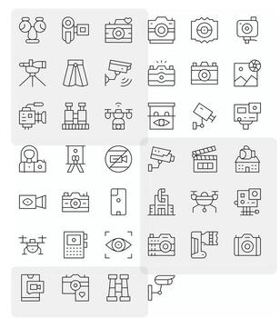 Camera Icon Arsenal with 40 High Resolution Thin Line Editable designs vector