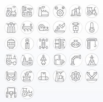 32 Thin Line Editable Icons tailored for Machinery High Resolution interface vector