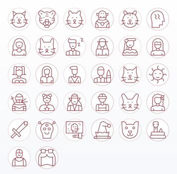 Thin Line Pixel Optimized Icons from Character Set with 32 64x64 Icons vector