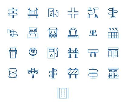 Highway Icon Toolkit featuring 25 Pixel Optimized Retina Ready Regular Line elements vector