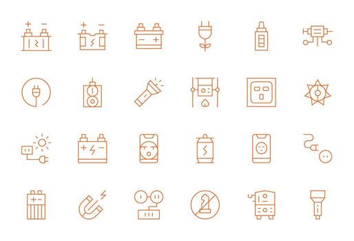 24 128x128 Pixel Optimized Icons for Power Source in Thin Line Theme vector