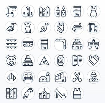 35 Icons for Lineart featuring 256x256 PIXEL Perfect Regular Line Graphics vector