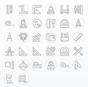 32 Grid Fitted Thin Line Icons designed for Ruler Interface vector