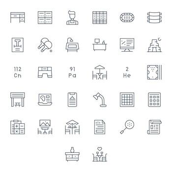 Thin Line Style Table Icons with 32 High Resolution Pixel Aligned Designs vector