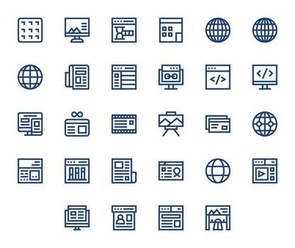 28 alto resolución negrita línea píxel optimizado íconos para web página proyectos vector