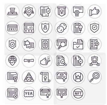 35 Regular Line Grid Fitted Icons for Validation Graphics vector