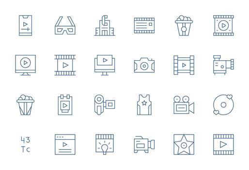 24 Thin Line Pixel Aligned Icons crafted for Movie High Resolution applications vector