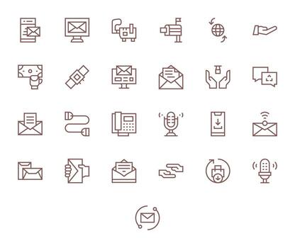 Receive Visual Pack containing 25 Regular Line Display Perfect Icons vector