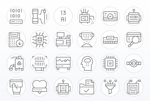 Processing Icon Library with 24 Thin Line 256x256 Grid Fitted Designs vector