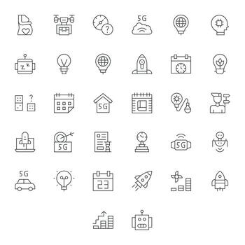 Future Scalable Set featuring 32 Editable Thin Line 64x64 Icons vector
