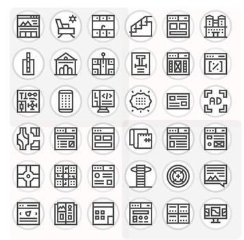36 Bold Line Pixel Aligned Icons tailored for Layout 128x128 interface vector