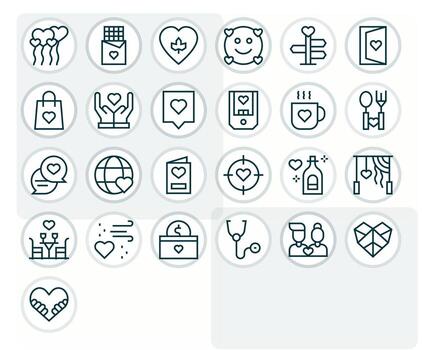 Regular Line Grid Fitted Icons from Heart Set with 25 128x128 Icons vector