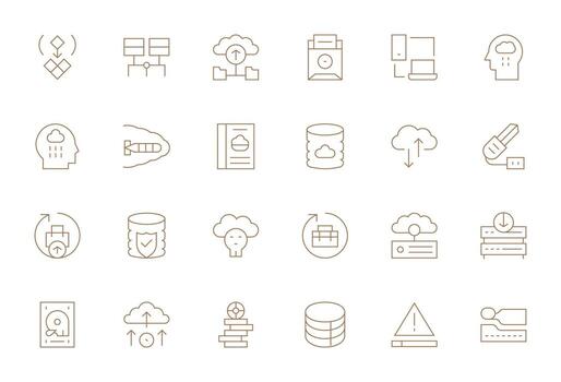 Data Backup Icon Toolkit featuring 24 PIXEL Perfect 256x256 Thin Line elements vector