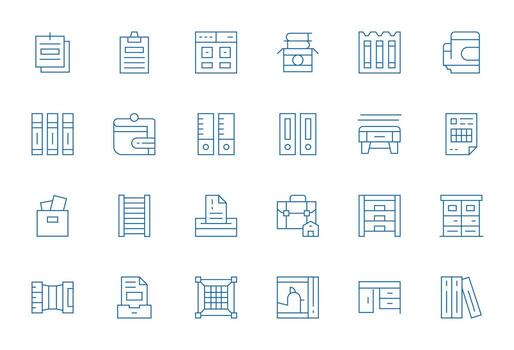 Filing Icon Arsenal with 24 High Resolution Thin Line Grid Fitted designs vector