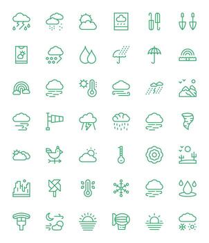 42 píxel alineado 128x128 íconos para clima en elegante regular línea diseño vector